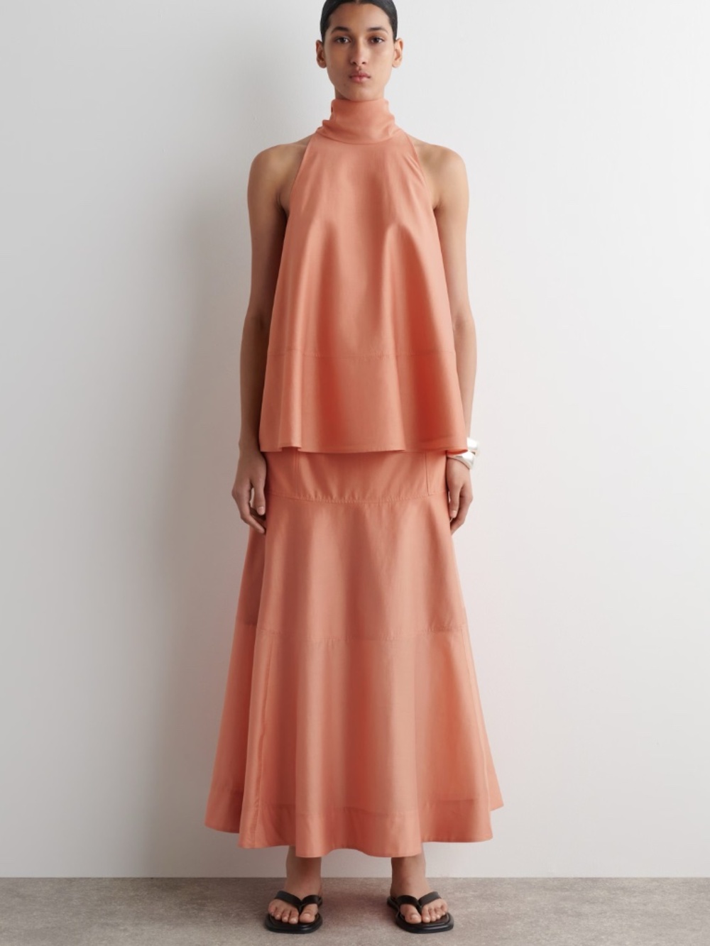 COS - Paneled A-Line Midi Skirt and tie-neck top set